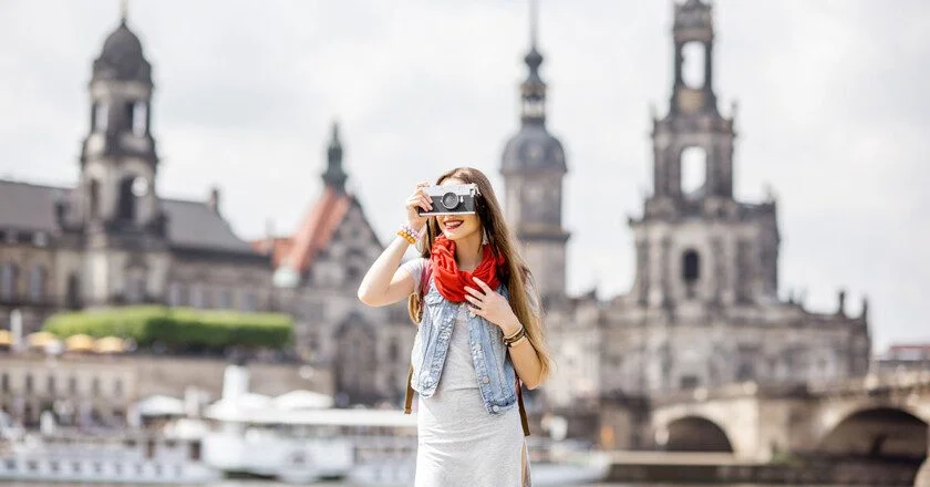 Woman traveling in Dresden city, Germany